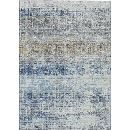 Denim Blue Ivory And Beige Striped Washable Indoor Outdoor Area Rug Photo 7