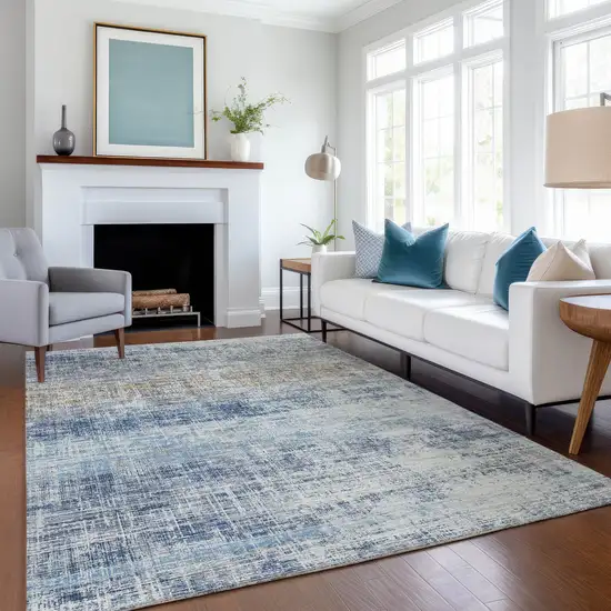 Denim Blue Ivory And Beige Striped Washable Indoor Outdoor Area Rug Photo 4