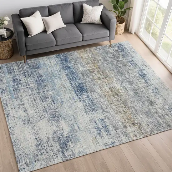 Denim Blue Ivory And Beige Striped Washable Indoor Outdoor Area Rug Photo 3