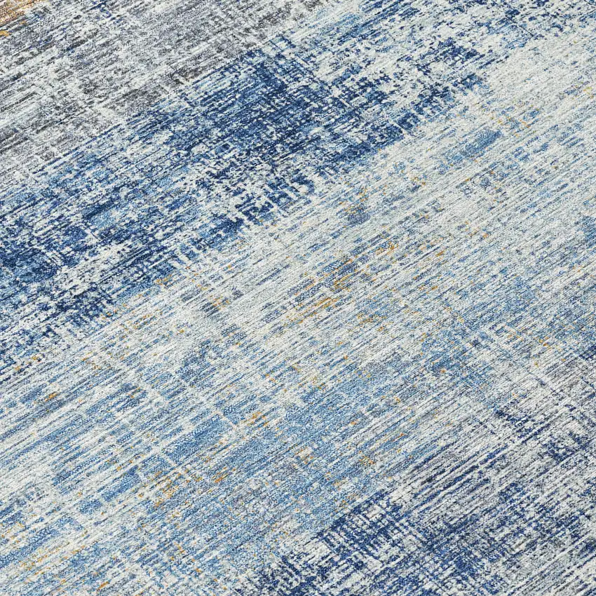 Denim Blue Ivory And Beige Striped Washable Indoor Outdoor Area Rug Photo 1