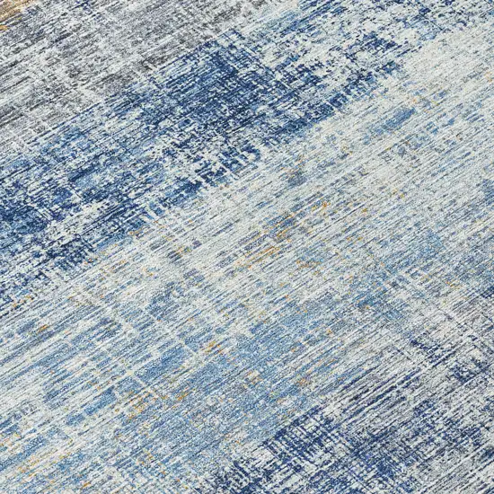 Denim Blue Ivory And Beige Striped Washable Indoor Outdoor Area Rug Photo 1