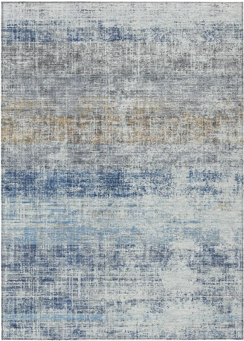 Denim Blue Ivory And Beige Striped Washable Indoor Outdoor Area Rug Photo 8