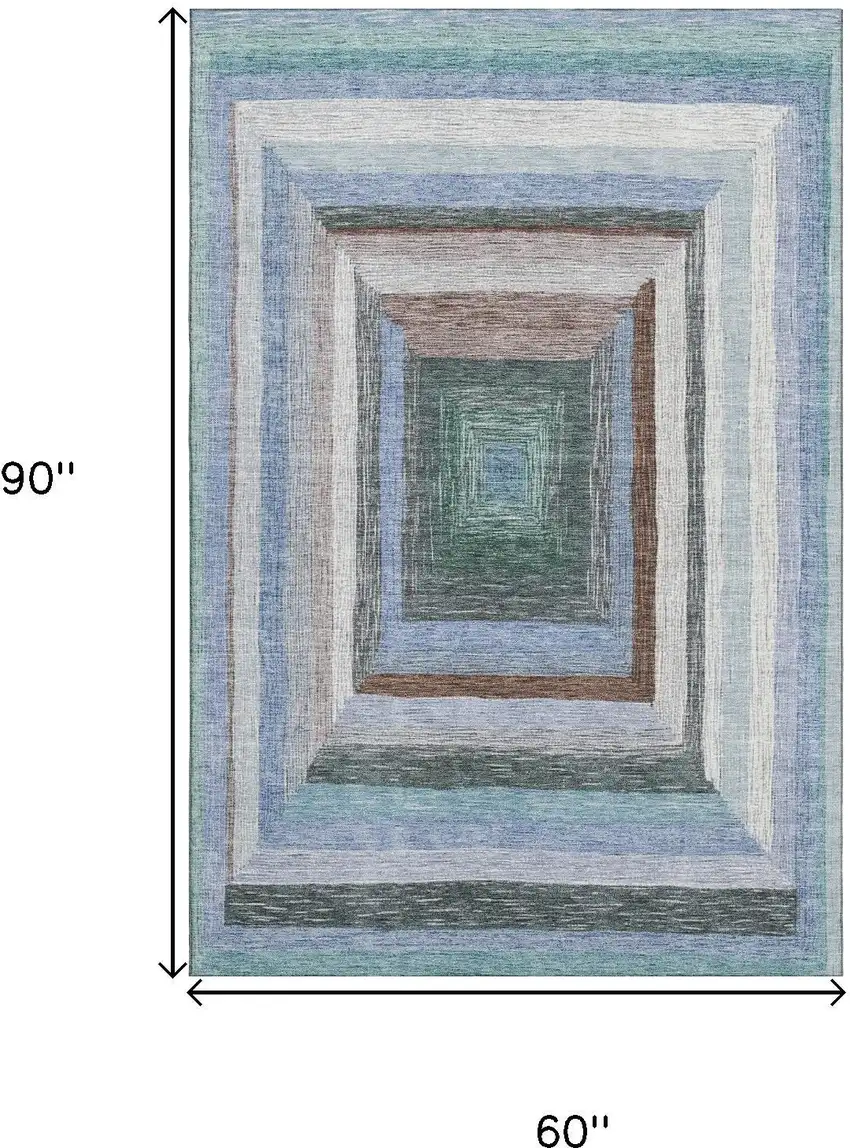 Denim Blue Ivory And Brown Geometric Washable Area Rug With UV Protection Photo 9