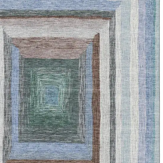 Denim Blue Ivory And Brown Geometric Washable Area Rug With UV Protection Photo 3