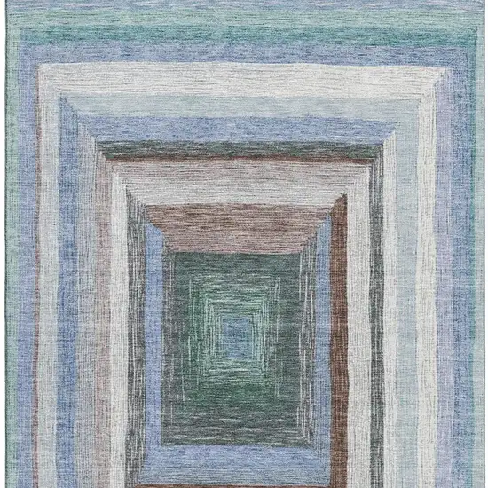 Denim Blue Ivory And Brown Geometric Washable Area Rug With UV Protection Photo 3