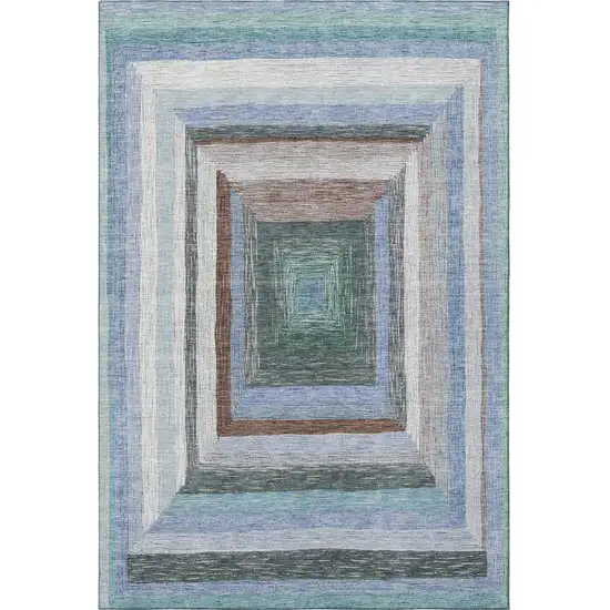 Denim Blue Ivory And Brown Geometric Washable Area Rug With UV Protection Photo 4