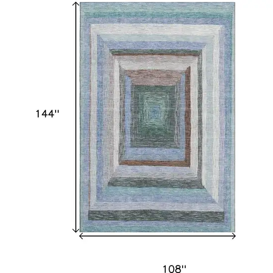 Denim Blue Ivory And Brown Geometric Washable Area Rug With UV Protection Photo 9
