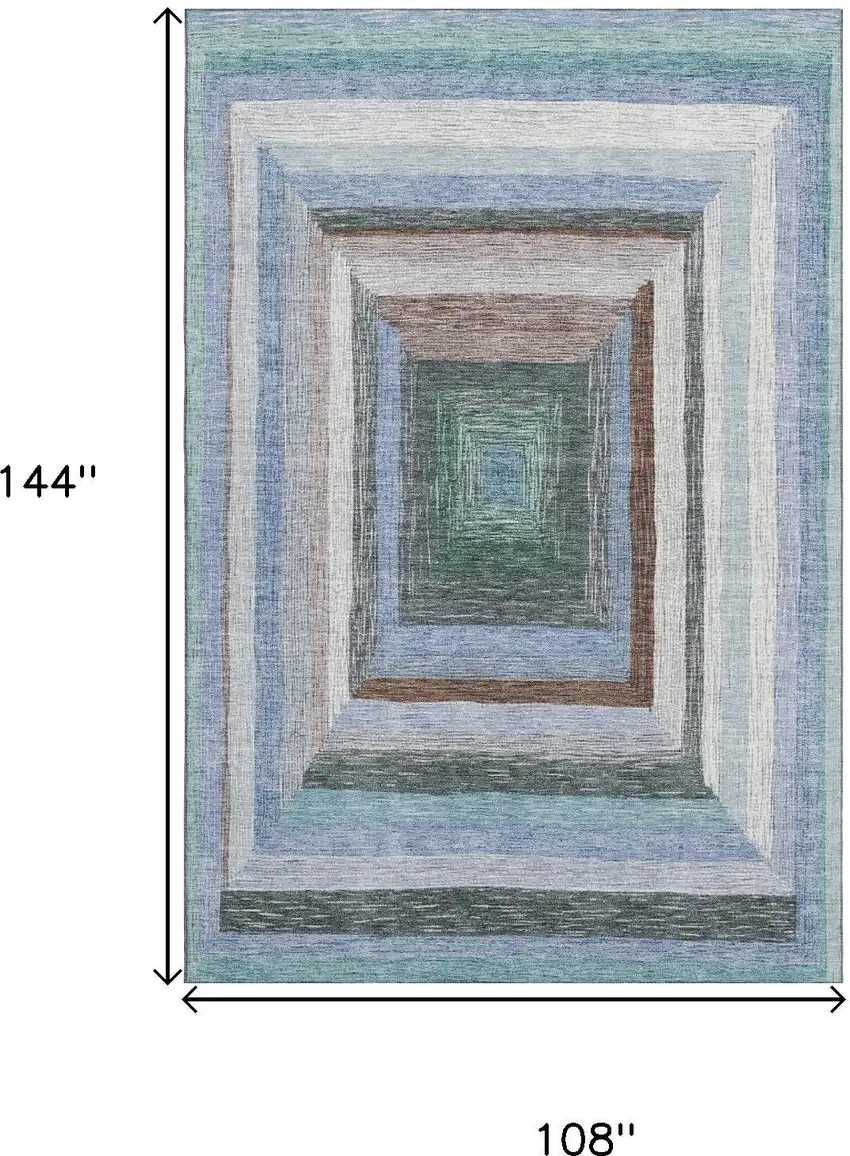 Denim Blue Ivory And Brown Geometric Washable Area Rug With UV Protection Photo 9