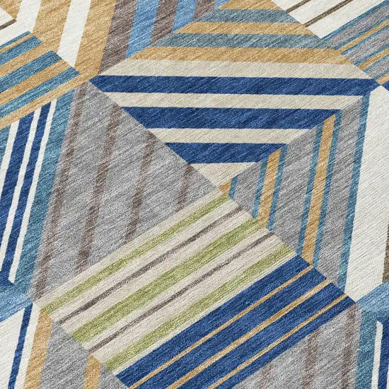 Denim Blue Ivory And Brown Patchwork Washable Indoor Outdoor Area Rug Photo 1