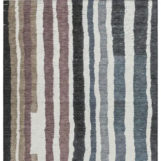 Denim Blue Ivory And Charcoal Striped Washable Indoor Outdoor Area Rug Photo 3