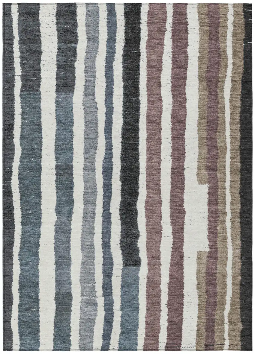 Denim Blue Ivory And Charcoal Striped Washable Indoor Outdoor Area Rug Photo 8