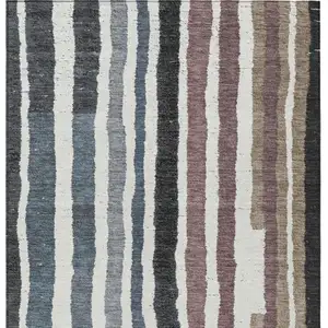 Photo of Denim Blue Ivory And Charcoal Striped Washable Indoor Outdoor Area Rug