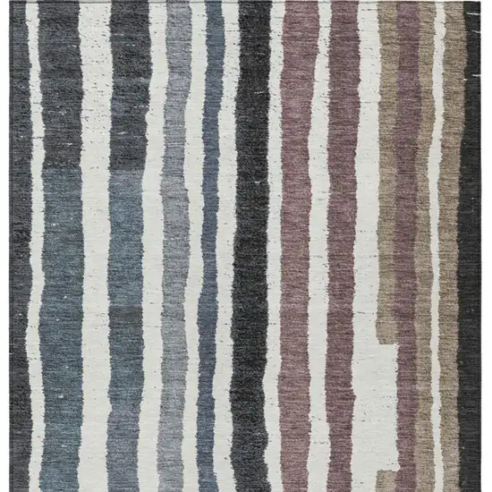 Denim Blue Ivory And Charcoal Striped Washable Indoor Outdoor Area Rug Photo 1