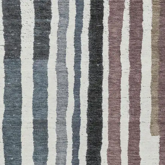 Denim Blue Ivory And Charcoal Striped Washable Indoor Outdoor Area Rug Photo 3