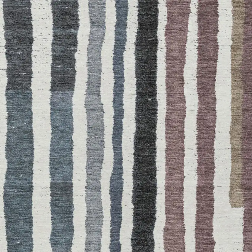 Denim Blue Ivory And Charcoal Striped Washable Indoor Outdoor Area Rug Photo 3