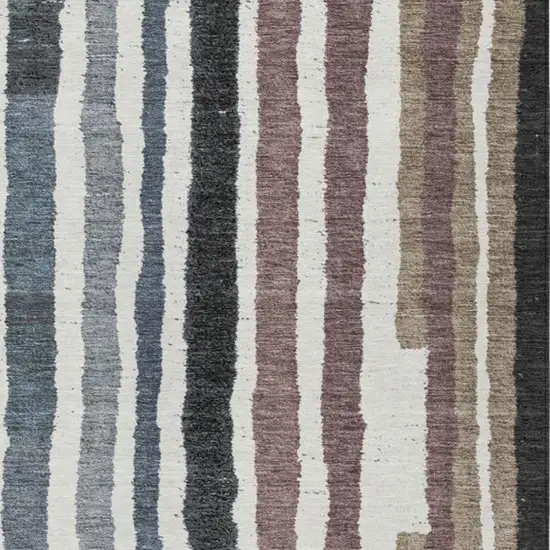 Denim Blue Ivory And Charcoal Striped Washable Indoor Outdoor Area Rug Photo 1