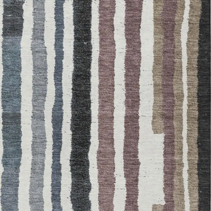 Denim Blue Ivory And Charcoal Striped Washable Indoor Outdoor Area Rug Photo 1