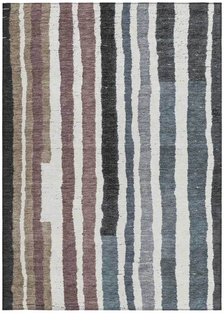 Denim Blue Ivory And Charcoal Striped Washable Indoor Outdoor Area Rug Photo 8