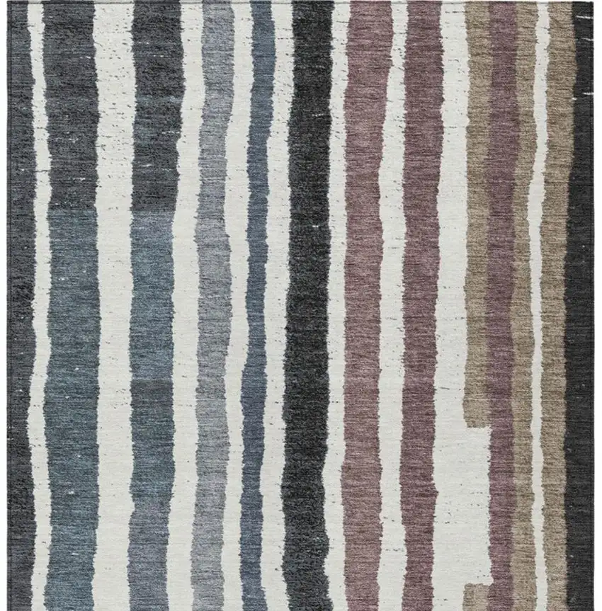 Denim Blue Ivory And Charcoal Striped Washable Indoor Outdoor Area Rug Photo 4