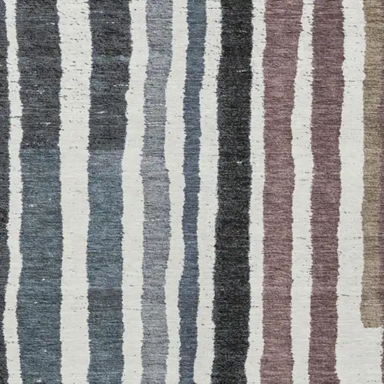 Denim Blue Ivory And Charcoal Striped Washable Indoor Outdoor Area Rug Photo 3