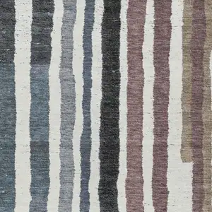 Photo of Denim Blue Ivory And Charcoal Striped Washable Indoor Outdoor Area Rug