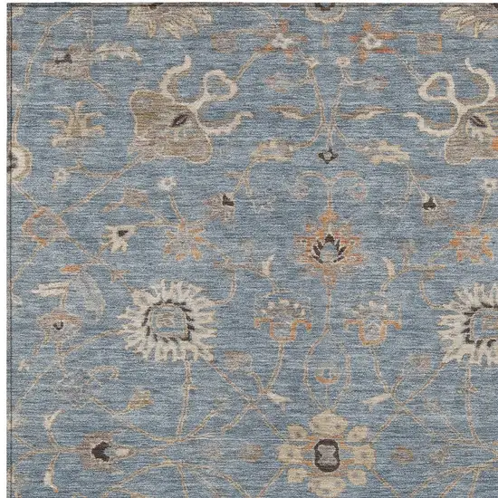 Denim Blue Ivory And Coral Floral Washable Indoor Outdoor Area Rug Photo 6