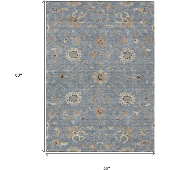 Denim Blue Ivory And Coral Floral Washable Indoor Outdoor Area Rug Photo 8