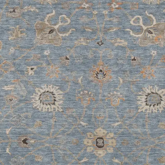 Denim Blue Ivory And Coral Floral Washable Indoor Outdoor Area Rug Photo 6