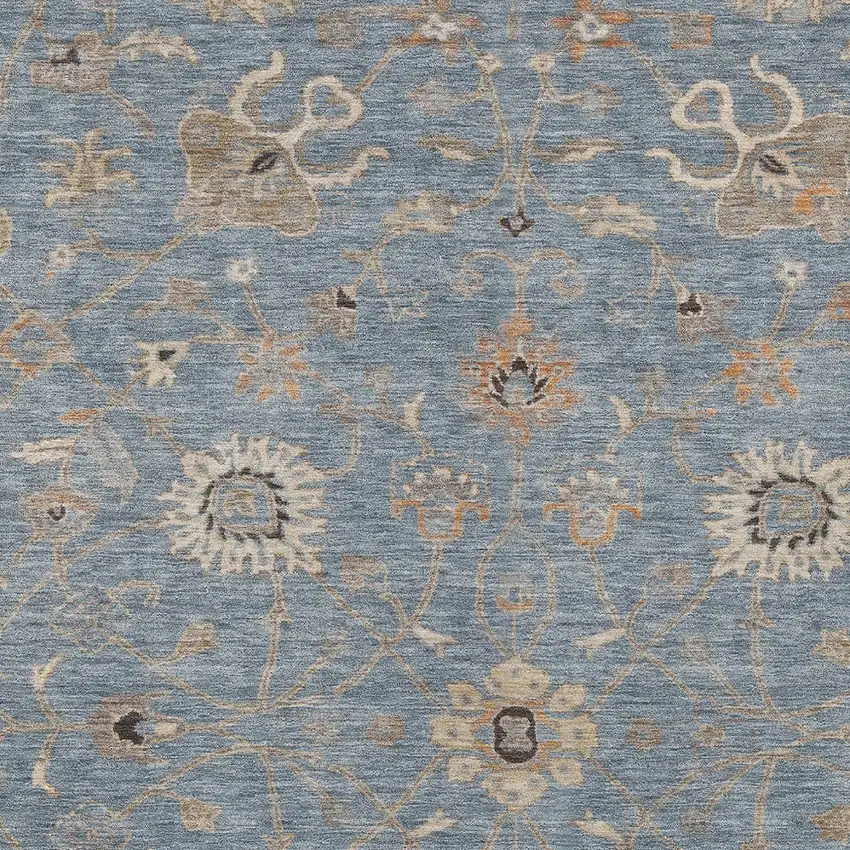 Denim Blue Ivory And Coral Floral Washable Indoor Outdoor Area Rug Photo 6
