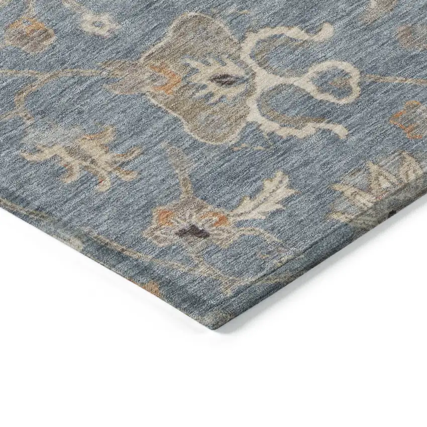 Denim Blue Ivory And Coral Floral Washable Indoor Outdoor Area Rug Photo 4