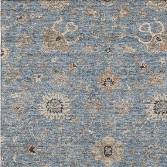 Denim Blue Ivory And Coral Floral Washable Indoor Outdoor Area Rug Photo 6