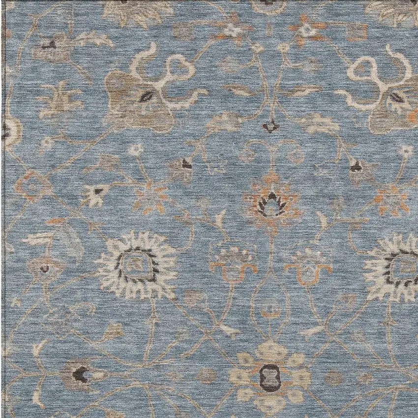 Denim Blue Ivory And Coral Floral Washable Indoor Outdoor Area Rug Photo 6