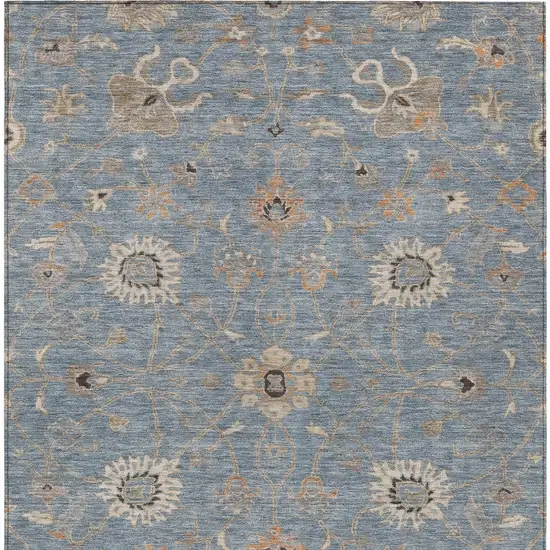 Denim Blue Ivory And Coral Floral Washable Indoor Outdoor Area Rug Photo 7