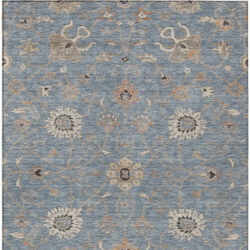 Denim Blue Ivory And Coral Floral Washable Indoor Outdoor Area Rug Photo 7