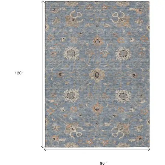 Denim Blue Ivory And Coral Floral Washable Indoor Outdoor Area Rug Photo 8