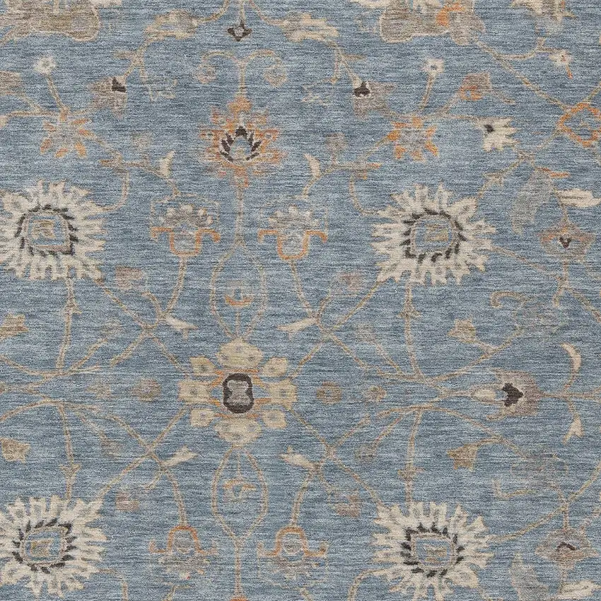 Denim Blue Ivory And Coral Floral Washable Indoor Outdoor Area Rug Photo 6