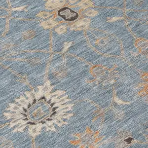 Photo of Denim Blue Ivory And Coral Floral Washable Indoor Outdoor Area Rug