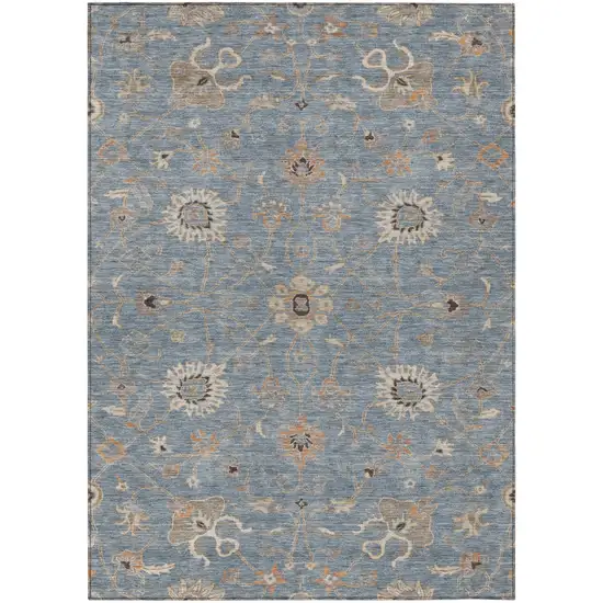 Denim Blue Ivory And Coral Floral Washable Indoor Outdoor Area Rug Photo 2