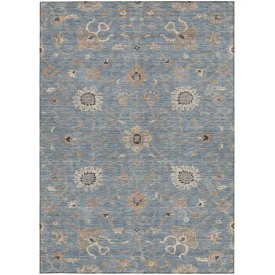 Denim Blue Ivory And Coral Floral Washable Indoor Outdoor Area Rug Photo 7