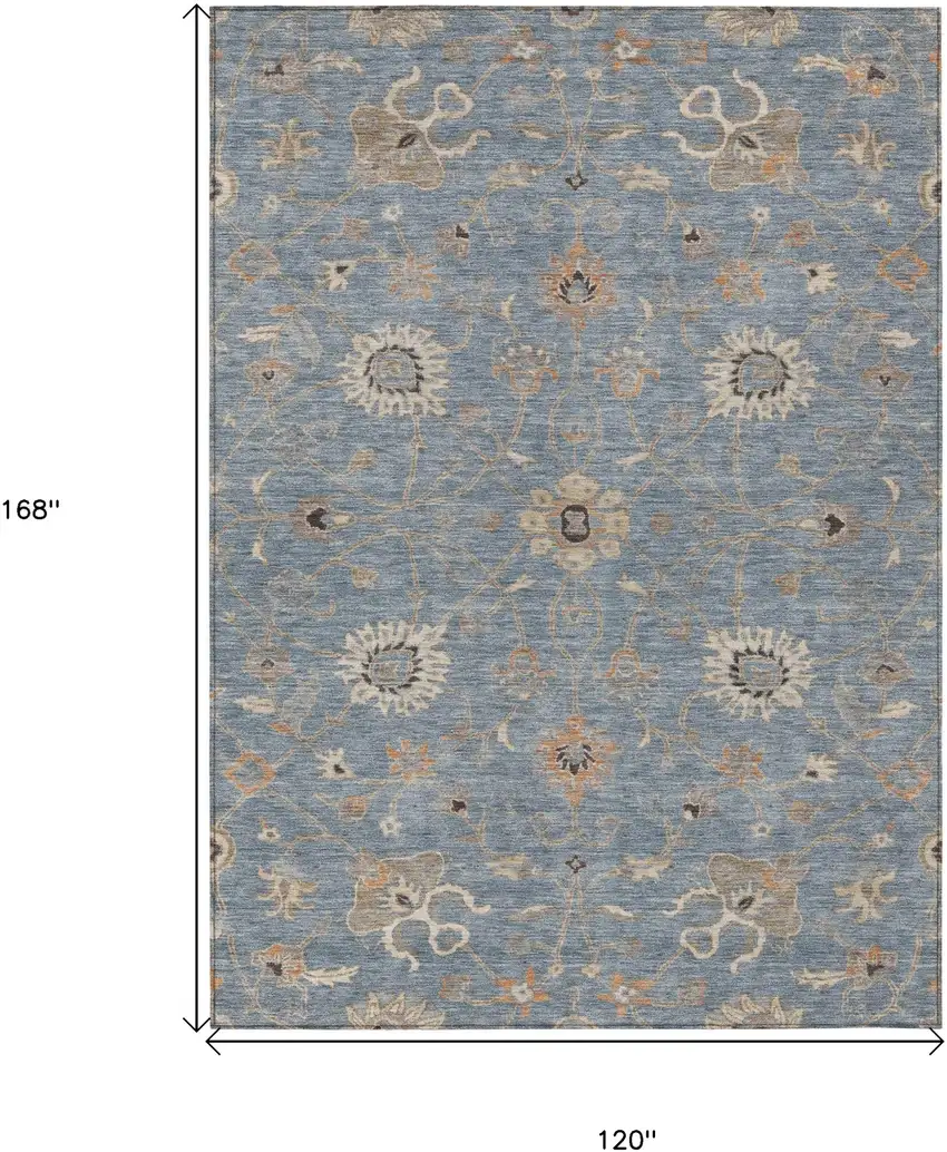 Denim Blue Ivory And Coral Floral Washable Indoor Outdoor Area Rug Photo 8