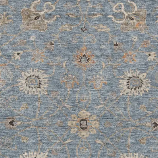 Denim Blue Ivory And Coral Floral Washable Indoor Outdoor Area Rug Photo 6