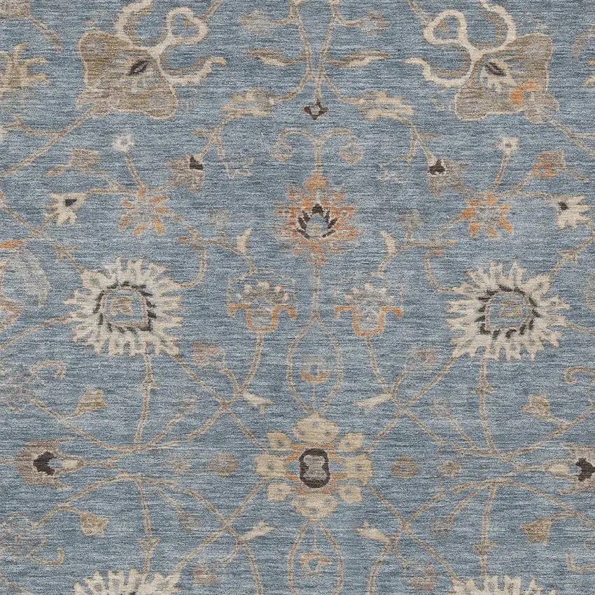 Denim Blue Ivory And Coral Floral Washable Indoor Outdoor Area Rug Photo 6