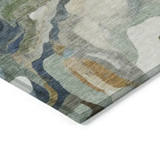 Denim Blue Ivory And Gold Abstract Washable Indoor Outdoor Area Rug Photo 3