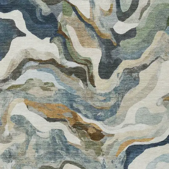 Denim Blue Ivory And Gold Abstract Washable Indoor Outdoor Area Rug Photo 6