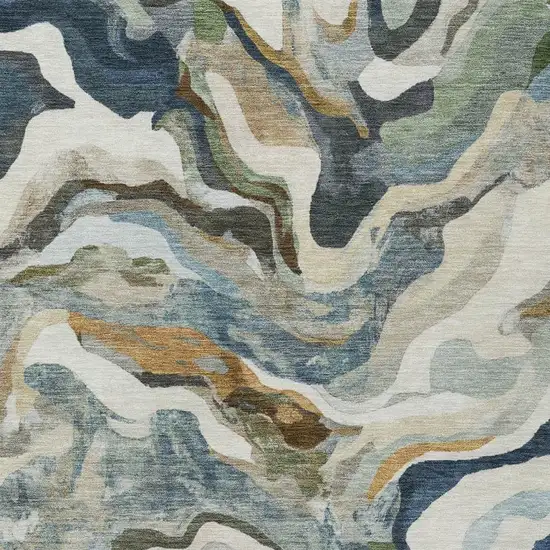 Denim Blue Ivory And Gold Abstract Washable Indoor Outdoor Area Rug Photo 6