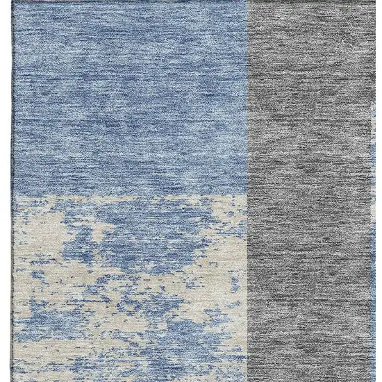 Denim Blue Ivory And Gold Geometric Washable Area Rug With UV Protection Photo 2