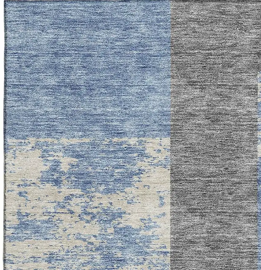 Denim Blue Ivory And Gold Geometric Washable Area Rug With UV Protection Photo 2