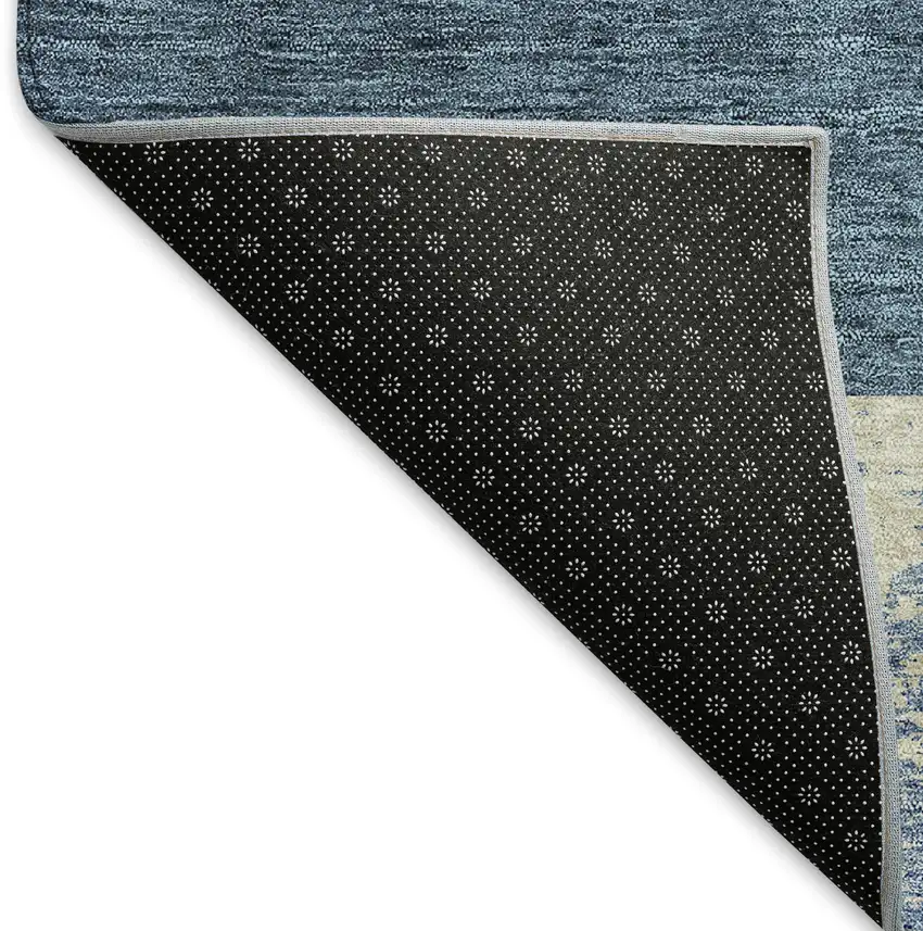 Denim Blue Ivory And Gold Geometric Washable Area Rug With UV Protection Photo 6