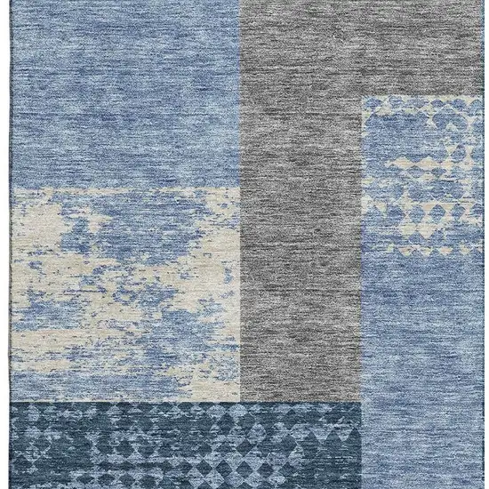 Denim Blue Ivory And Gold Geometric Washable Area Rug With UV Protection Photo 3