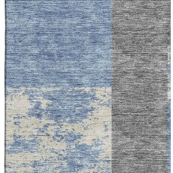 Denim Blue Ivory And Gold Geometric Washable Area Rug With UV Protection Photo 2